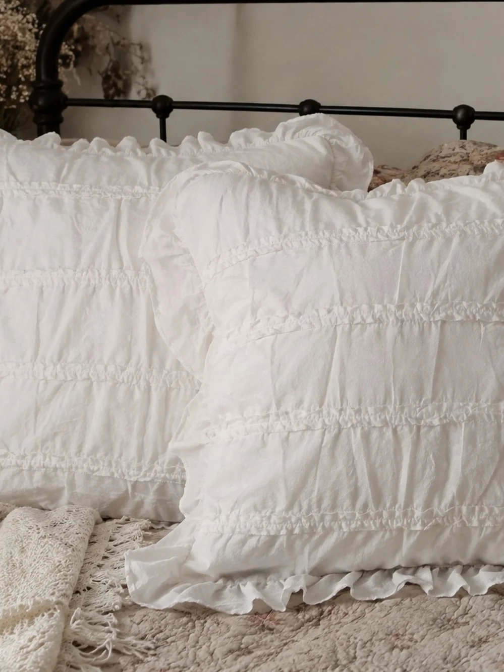 Simply Shabby Chic White Ruffled Cotton Pillow Sham Pair